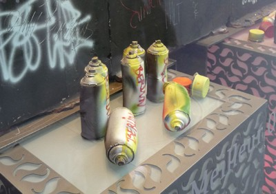 Chocolate spray cans at Patrick Roger: Art imitating art.