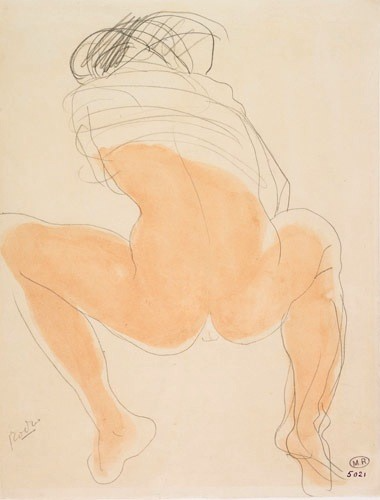 Femme accroupie vue de dos, un vêtement sur les épaules, by Rodin