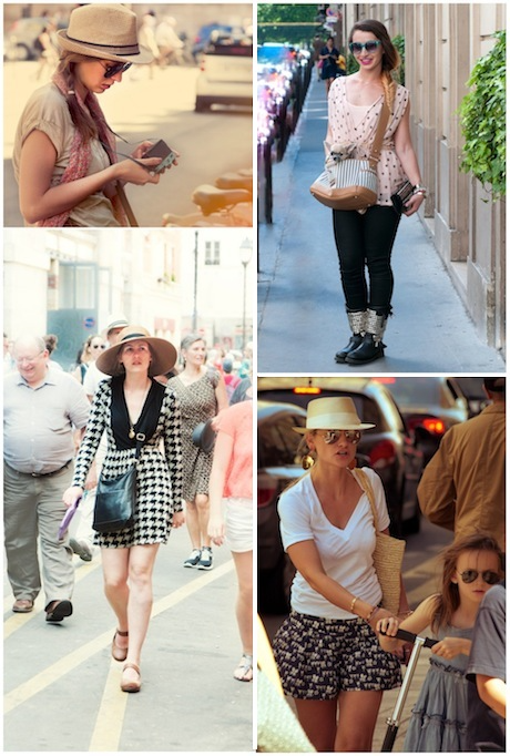 The latest Paris street trends in French fashion: straw trilby hats and aviator sunglasses