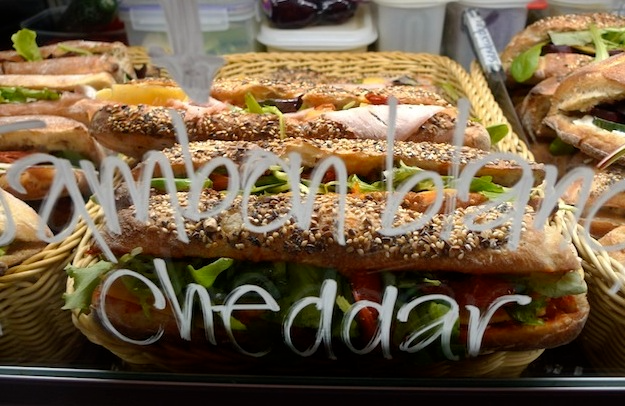 The sandwich case at the Kooka Boora Café in the 9th Arrondissement of Paris, a coffeeshop with alluring baked goods, sandwiches and salads