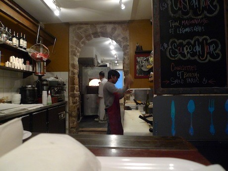 The kitchen at Cosi, the original Mediterranean sandwich shop that spawned the American chain, located in the 6th Arrondissement of Paris