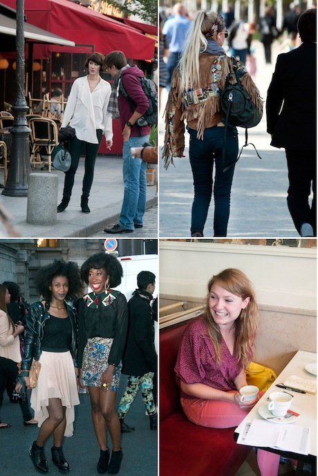 Seen on the Streets of Paris: soft, feminine blouses and hard-edged leather are a darign but sweet fall trend in Paris street fashion