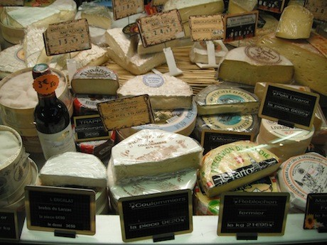An array of cheese at the Marché St.-Quentin