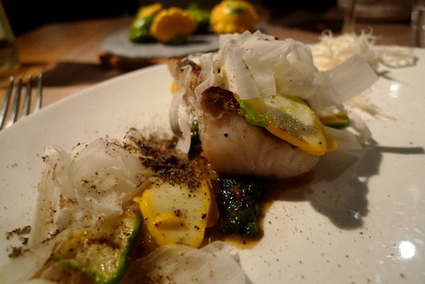 Sea bass with hearts-of-palm salad at Sola, a Franco-Japanese restaurant in the 5th Arrondissement of Paris