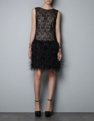 Black feather trim dress by Zara