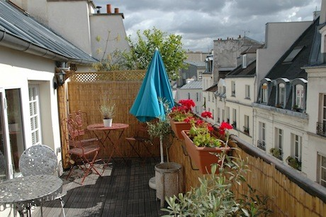 The terrace at an apartment rental from Parler Paris, a good choice for anyone renting an Apartment in Paris