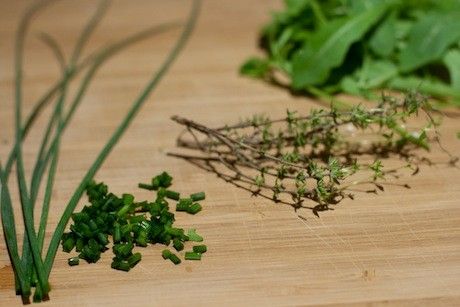 Herbs for warm goat cheese and smoked duck canapés