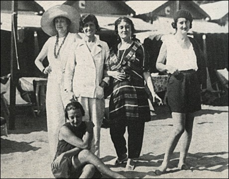 Chanel and Misia (center) on the Lido in Venice, surrounded by countesses, in a beach costume by Chanel
