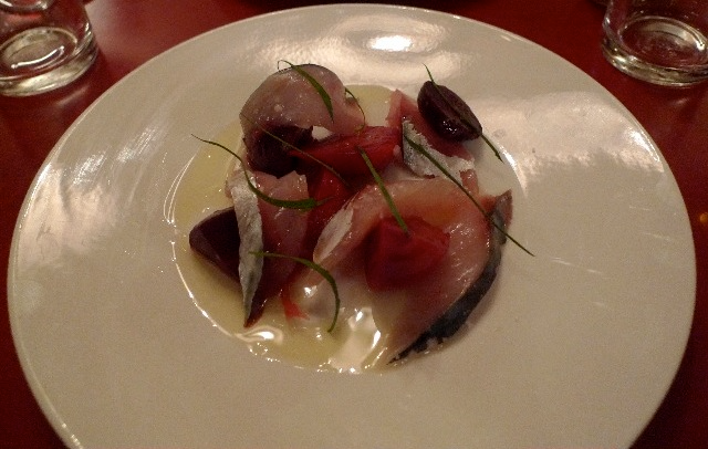 Beets with mackerel at Au Passage, a small-plates wine bar in the 11th Arrondissement of Paris