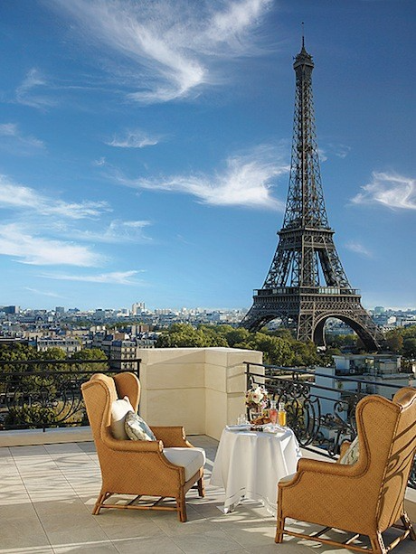 Shangri-La Hotel, in the 16th Arrondissement of Paris, is a luxury hotel with a grand view of the Eiffel Tower