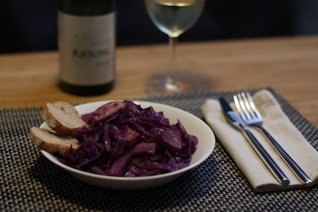 Braised Red Cabbage with Apples and Sausage 